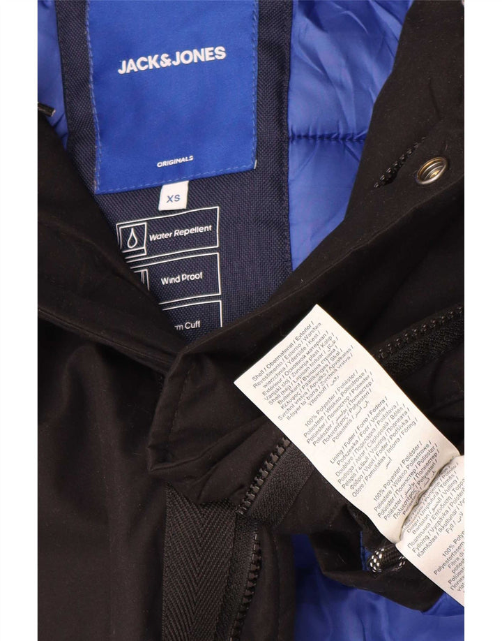 Jack & Jones Mens Hooded Parka Jacket UK 34 XS Black Polyester