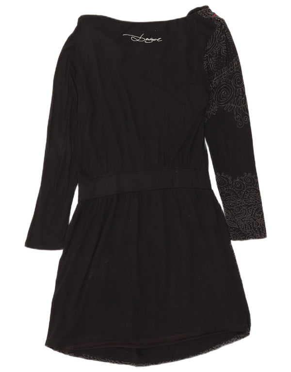 DESIGUAL Womens Long Sleeve Graphic A-Line Dress UK 14 Large Black Floral