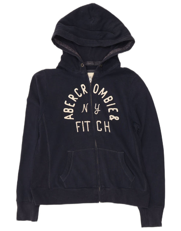 ABERCROMBIE & FITCH Womens Zip Hoodie Sweater UK 16 Large Navy Blue