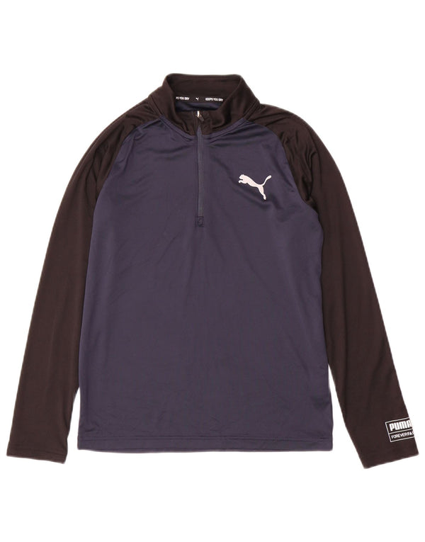 PUMA Boys Pullover Tracksuit Top 11-12 Years Navy Blue Colourblock