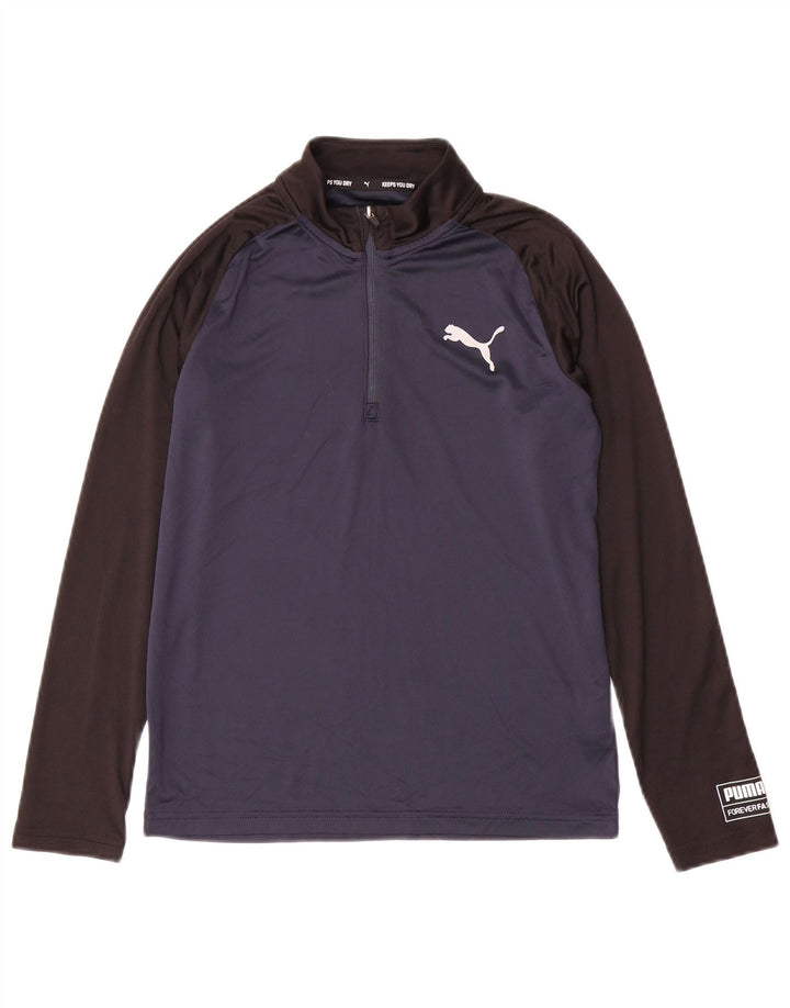 PUMA Boys Pullover Tracksuit Top 11-12 Years Navy Blue Colourblock
