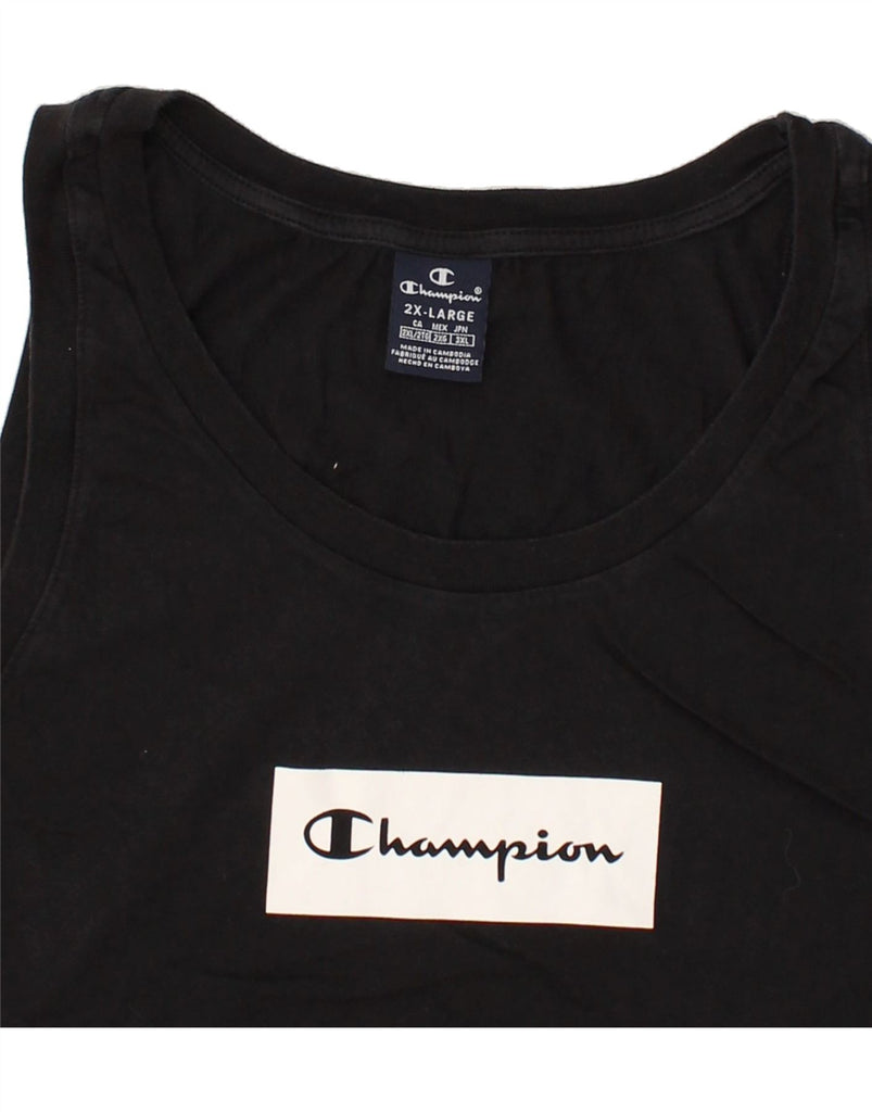 CHAMPION Womens Graphic Vest Top UK 20 2XL Black Cotton | Vintage Champion | Thrift | Second-Hand Champion | Used Clothing | Messina Hembry 