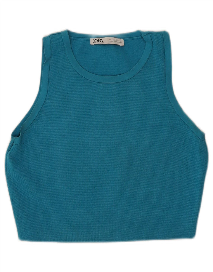 ZARA Womens Crop Vest Tank Top UK 14 Large Blue
