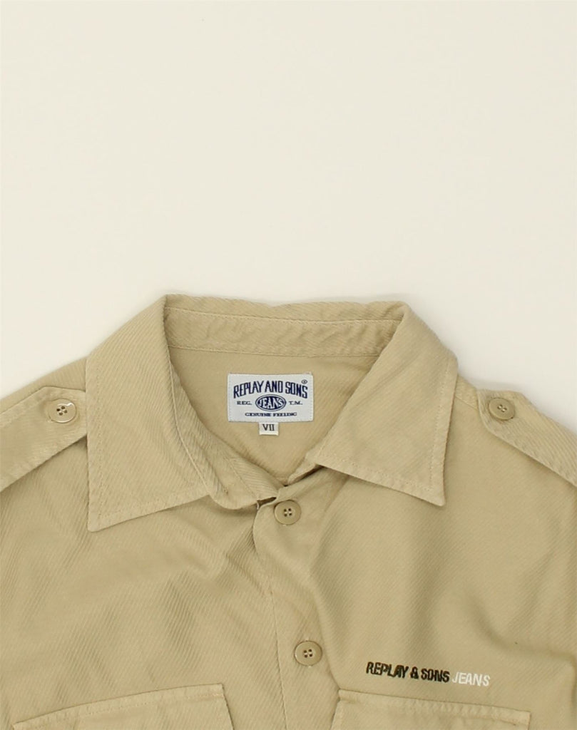 REPLAY AND SONS Mens Military Shirt Medium Brown Cotton | Vintage Replay and Sons | Thrift | Second-Hand Replay and Sons | Used Clothing | Messina Hembry 