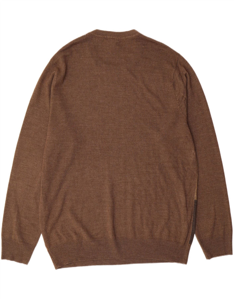 DOCKERS Mens Crew Neck Jumper Sweater XL Brown Patchwork Acrylic Vintage Dockers and Second-Hand Dockers from Messina Hembry 