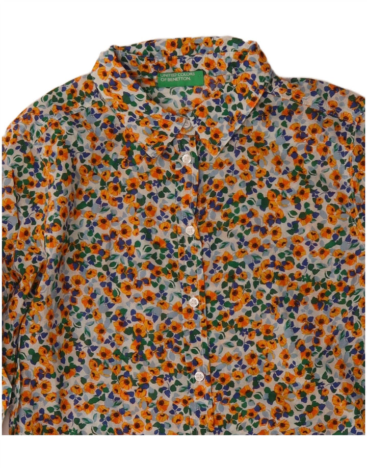BENETTON Womens Shirt UK 10 Small Multicoloured Floral Cotton