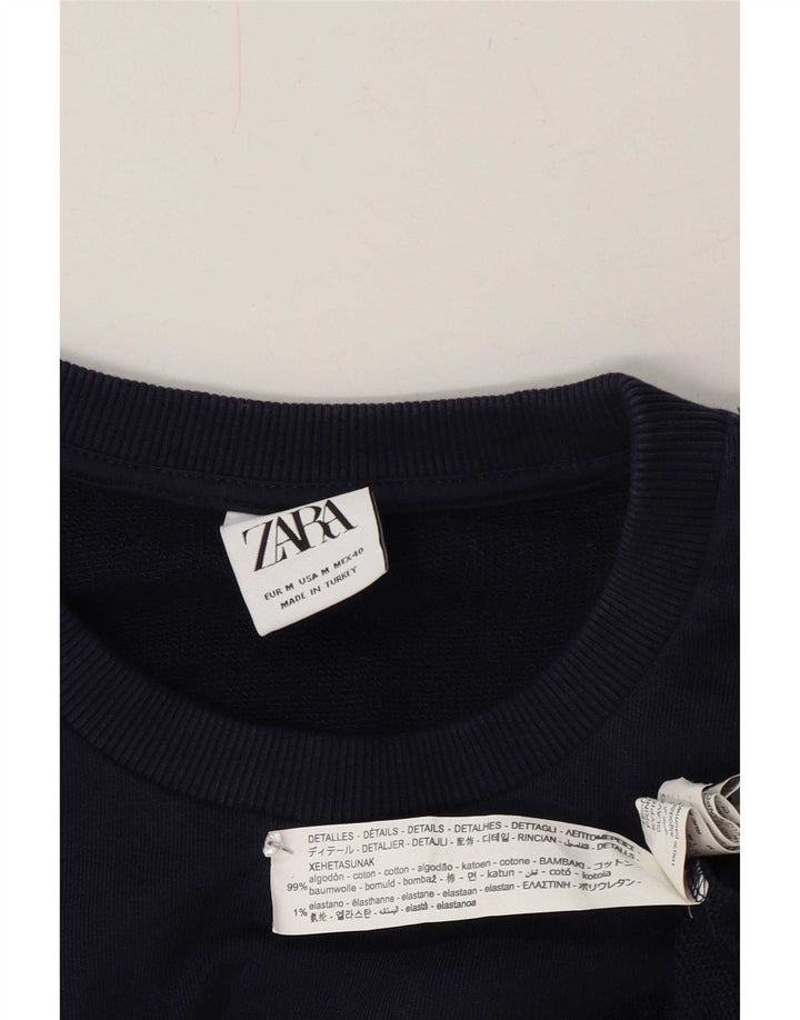 Zara Mens Graphic Sweatshirt Jumper Medium Navy Blue Colourblock Cotton