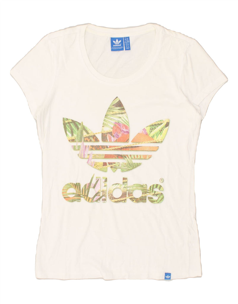 ADIDAS Womens Graphic T-Shirt Top UK 14 Medium  White Cotton | Vintage Adidas | Thrift | Second-Hand Adidas | Used Clothing | Messina Hembry 