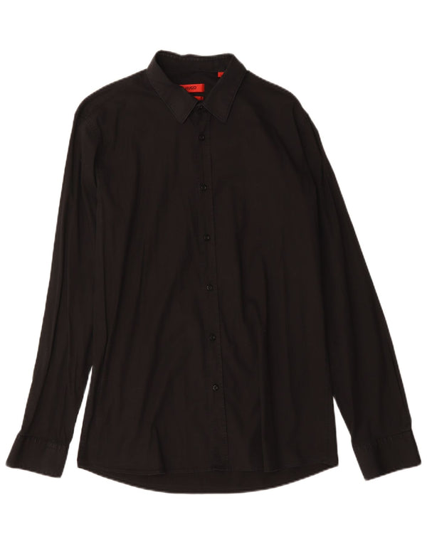 Hugo Boss Mens Slim Fit Shirt Large Black Cotton