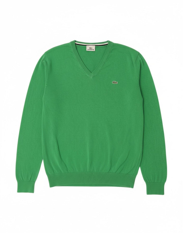 Lacoste Mens V-Neck Jumper Sweater Size 4 Medium Green