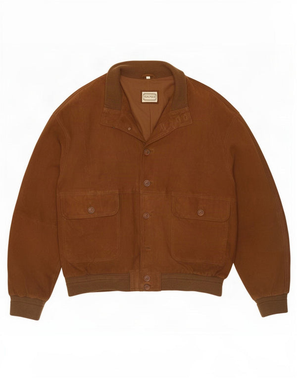 Vintage Mens Suede Bomber Jacket IT 58 4XL Brown Leather