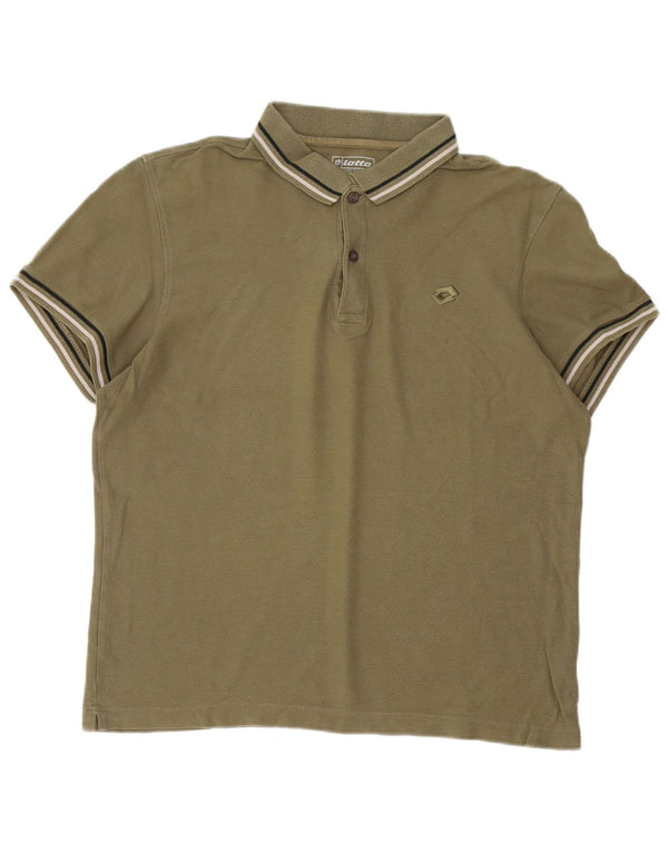 Lotto Mens Polo Shirt XL Khaki Striped Cotton