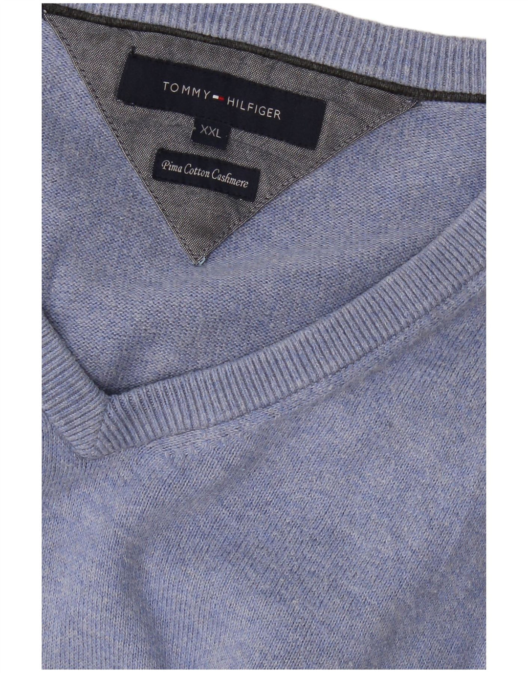 TOMMY HILFIGER Mens V-Neck Jumper Sweater 2XL Blue Cotton