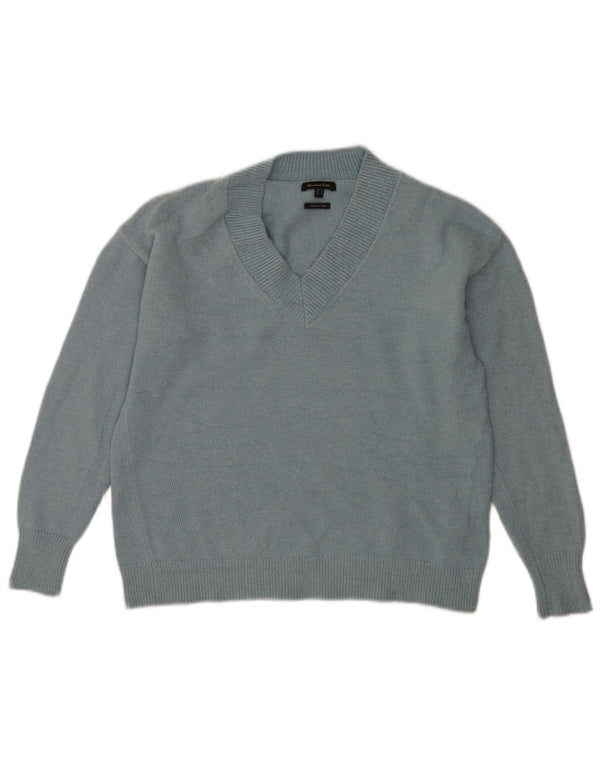 Massimo Dutti Womens V-Neck Jumper Sweater UK 14 Medium Blue Polyamide