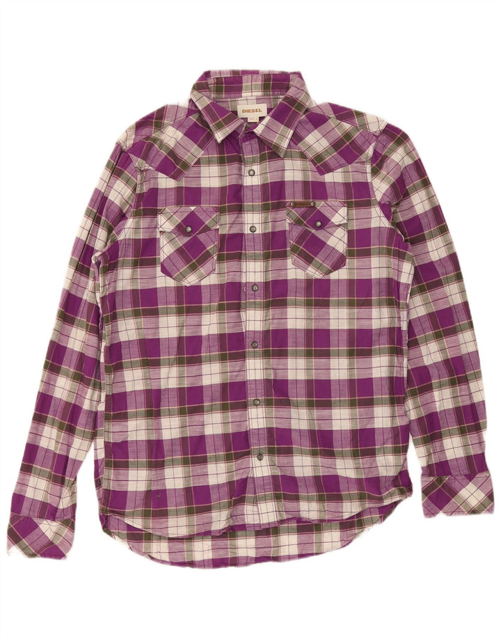 Diesel Mens Flannel Shirt Large Purple Check Cotton