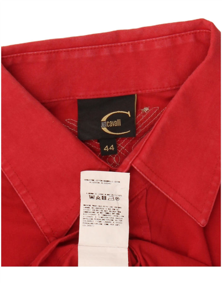 JUST CAVALLI Womens Shirt IT 44 Medium Red Cotton