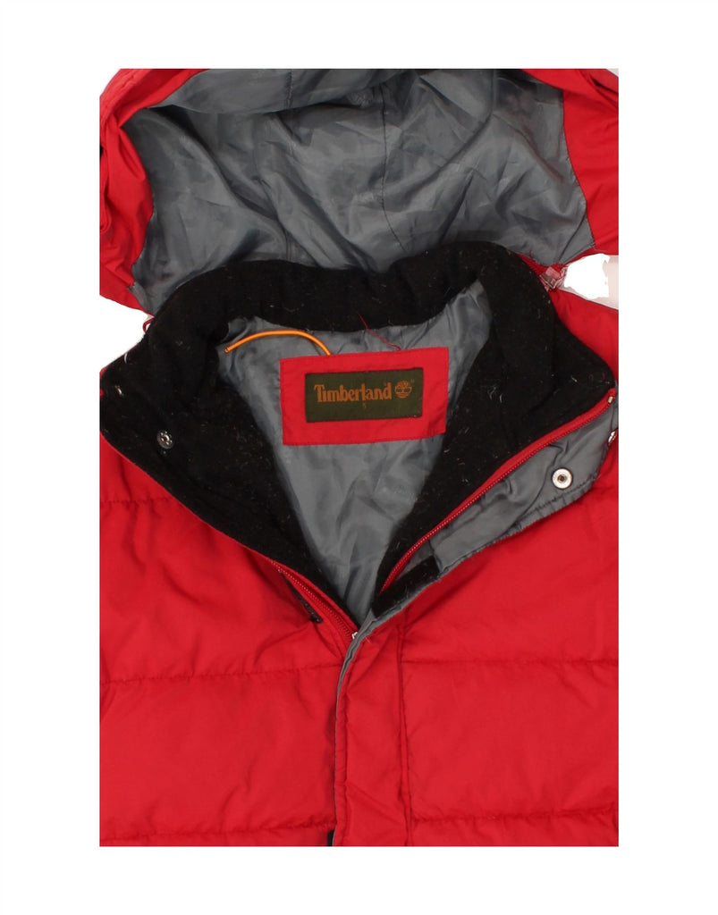 TIMBERLAND Boys Graphic Hooded Padded Jacket 4-5 Years Red Polyamide | Vintage Timberland | Thrift | Second-Hand Timberland | Used Clothing | Messina Hembry 