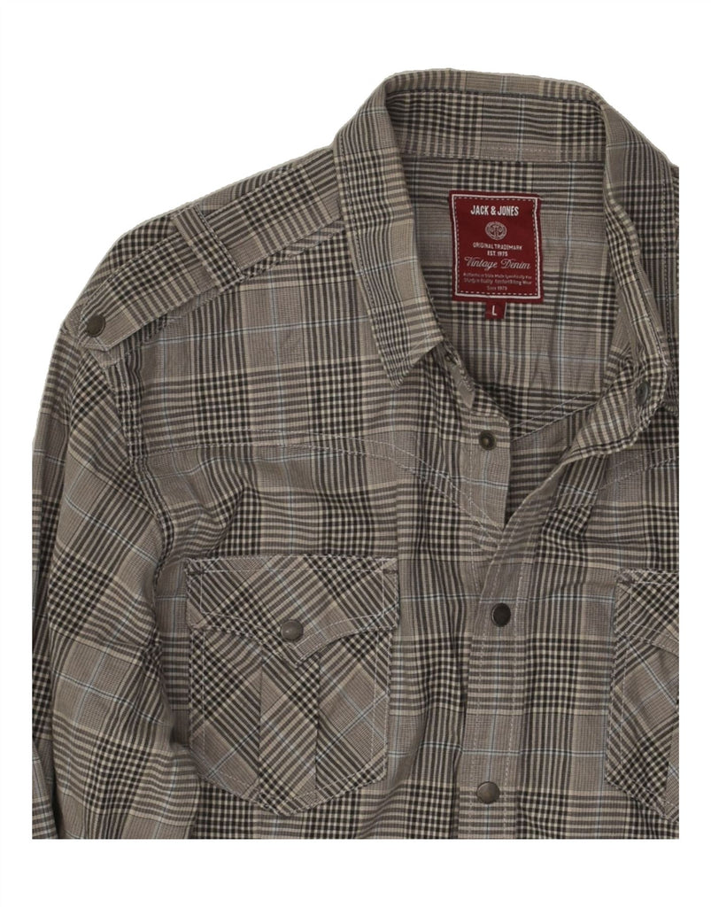 JACK & JONES Mens Slim Shirt Large Grey Check Cotton | Vintage Jack & Jones | Thrift | Second-Hand Jack & Jones | Used Clothing | Messina Hembry 