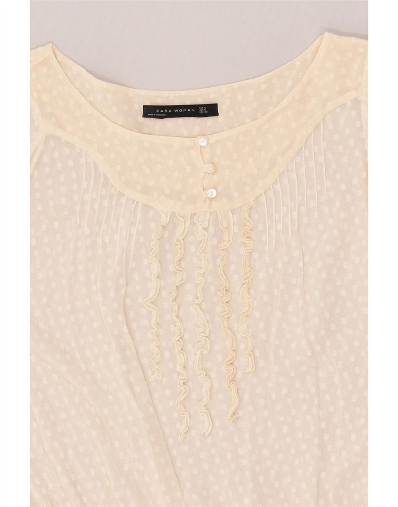 ZARA Womens 3/4 Sleeve Blouse Top UK 10 Small Beige | Vintage Zara | Thrift | Second-Hand Zara | Used Clothing | Messina Hembry 