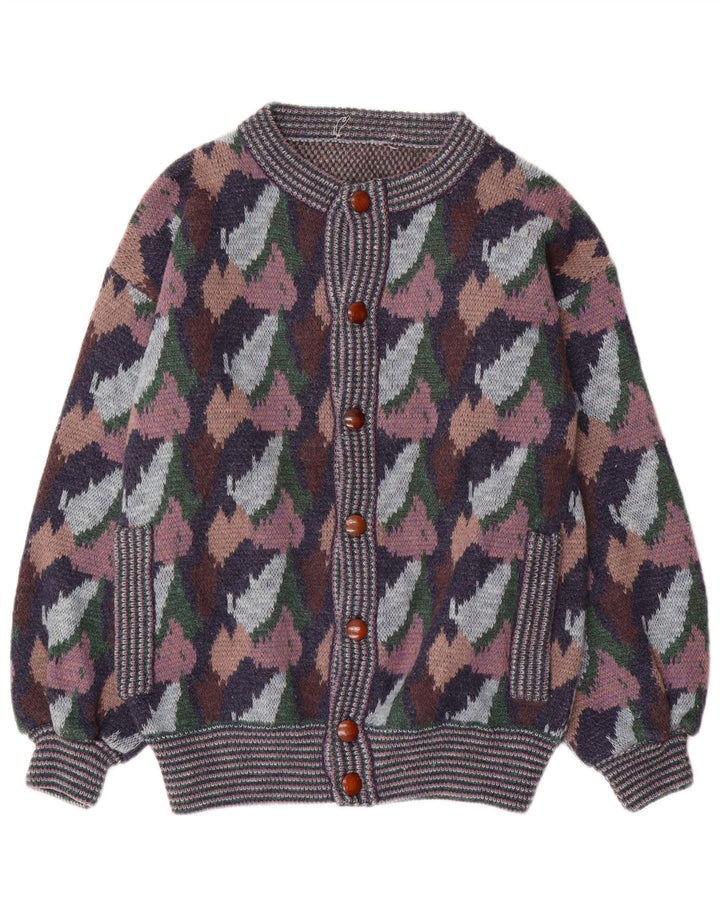 Vintage Womens Abstract Pattern Cardigan Sweater UK 14 Large Multicoloured