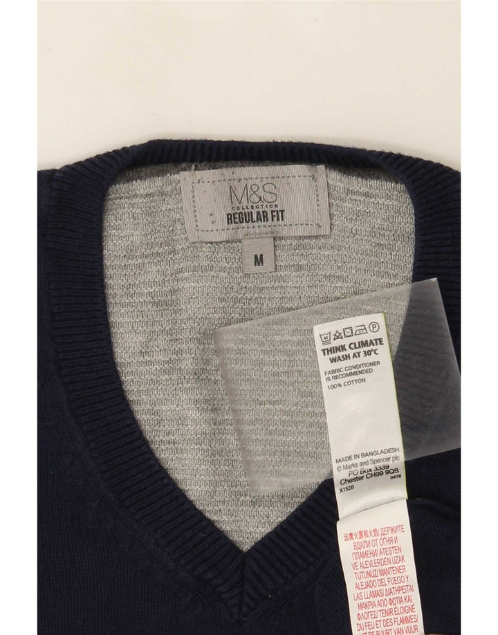 Marks & Spencer Mens Regular Fit V-Neck Jumper Sweater Medium Navy Blue