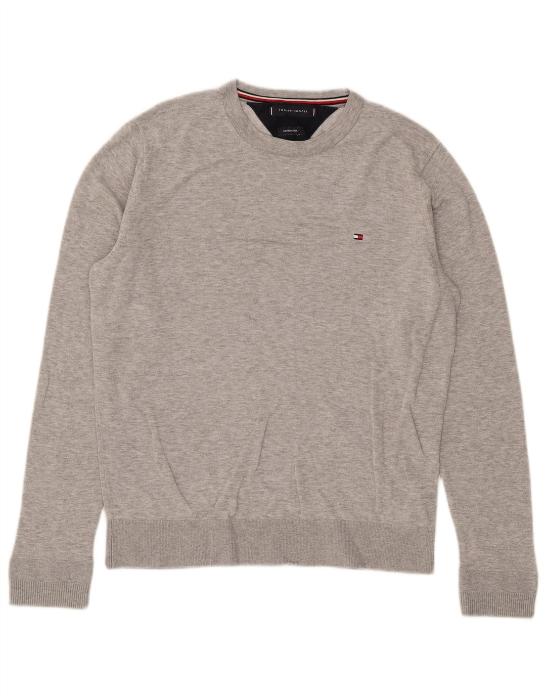 Tommy Hilfiger Womens Crew Neck Jumper Sweater UK 12 Medium Grey Cotton