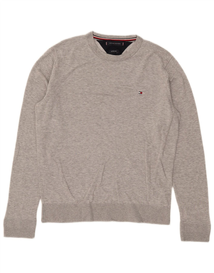 Tommy Hilfiger Womens Crew Neck Jumper Sweater UK 12 Medium Grey Cotton