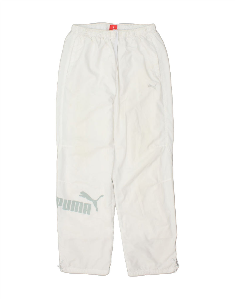 PUMA Mens Graphic Tracksuit Trousers Large White | Vintage Puma | Thrift | Second-Hand Puma | Used Clothing | Messina Hembry 