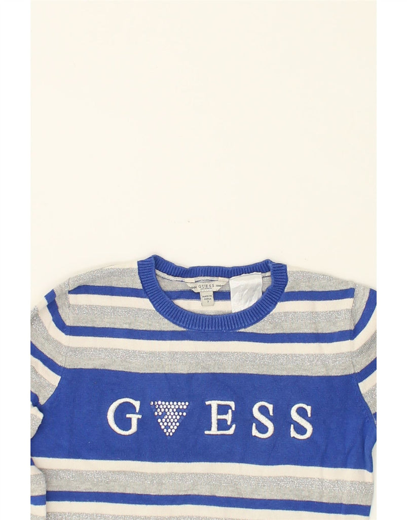 GUESS Girls Graphic Jumper Dress 6-7 Years Grey Striped Cotton | Vintage Guess | Thrift | Second-Hand Guess | Used Clothing | Messina Hembry 