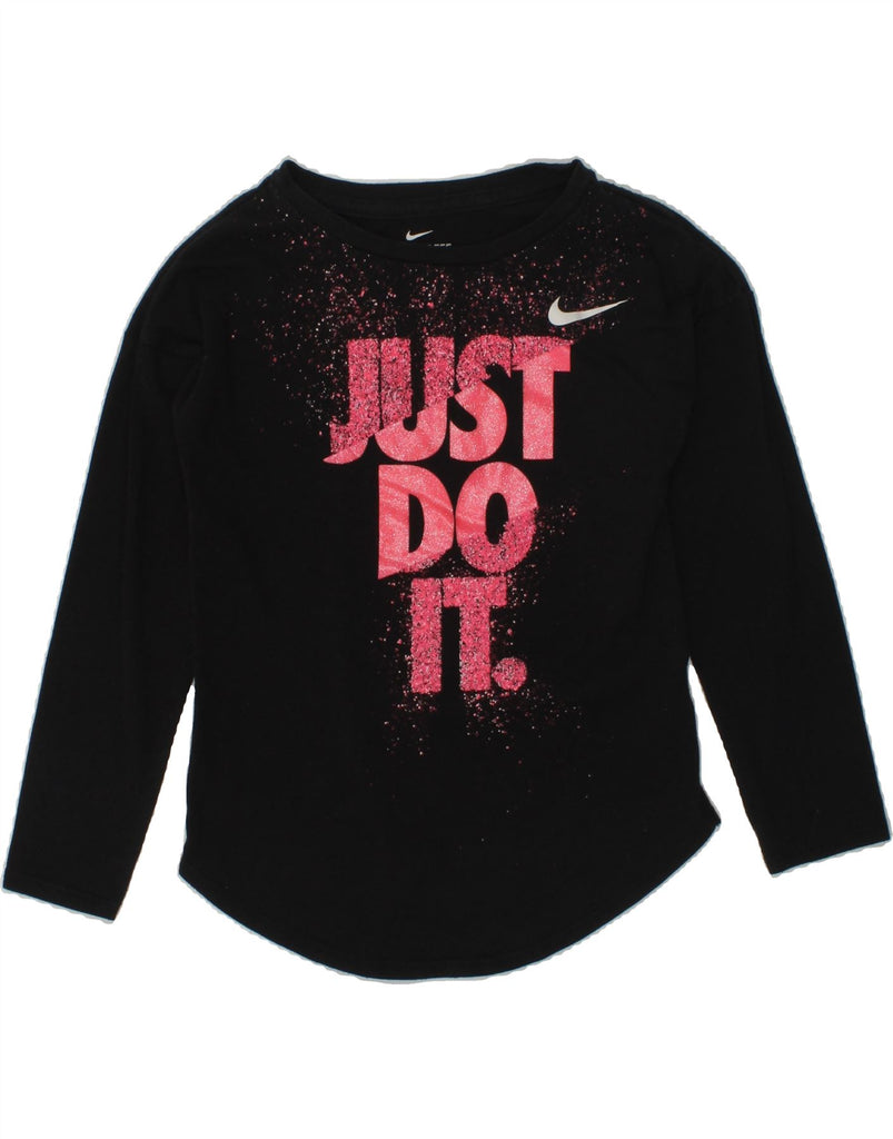 NIKE Girls Graphic Top Long Sleeve 5-6 Years Medium Black Cotton | Vintage Nike | Thrift | Second-Hand Nike | Used Clothing | Messina Hembry 