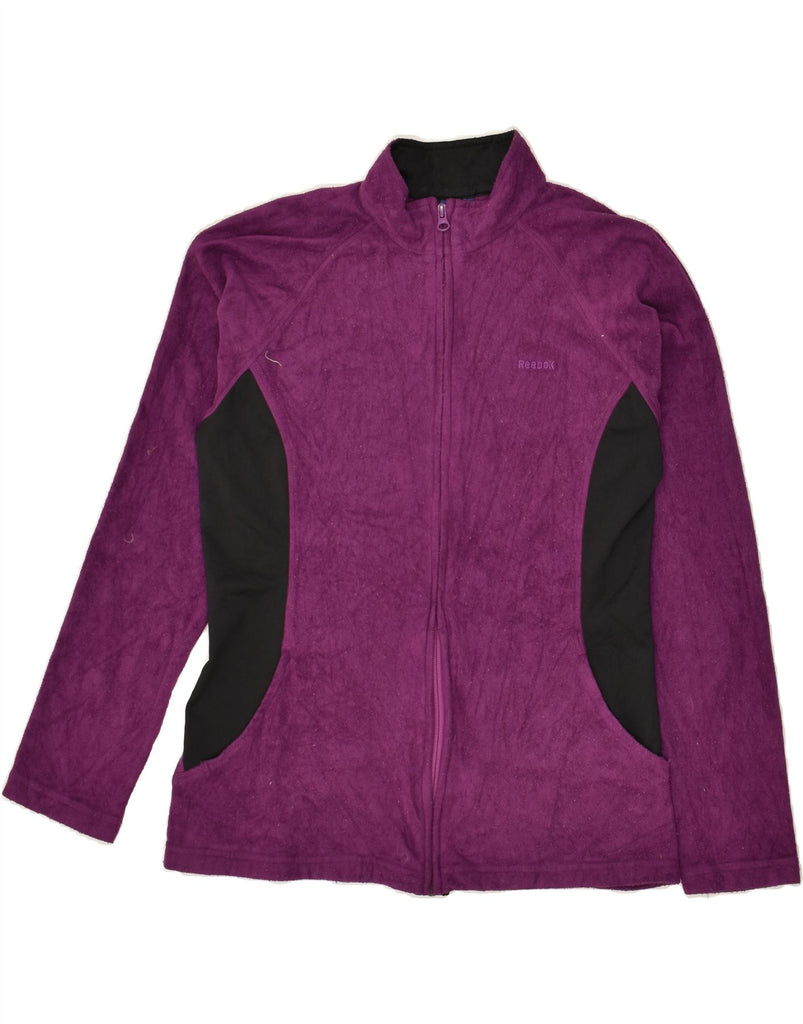 REEBOK Womens Fleece Jacket UK 14 Medium Purple Colourblock Polyester | Vintage Reebok | Thrift | Second-Hand Reebok | Used Clothing | Messina Hembry 