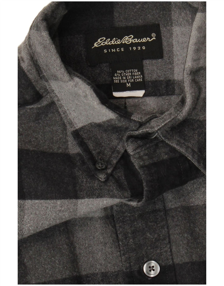 Eddie Bauer Mens Flannel Shirt Medium Grey Gingham Cotton