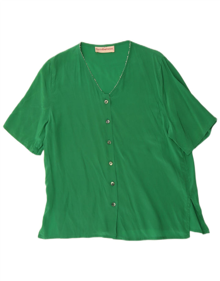 Roccobarocco Womens Short Sleeve Shirt Blouse UK 14 Large Green
