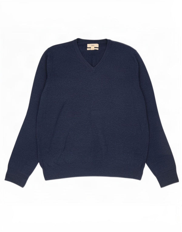 Marks & Spencer Mens V-Neck Jumper Sweater Large Blue Cotton