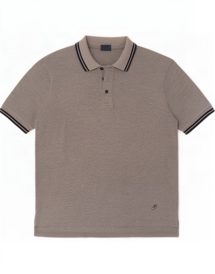 Asics Mens Polo Shirt Medium Grey Striped Cotton