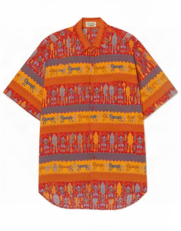 Aysel Mens Abstract Pattern Short Sleeve Shirt XL Red Rayon
