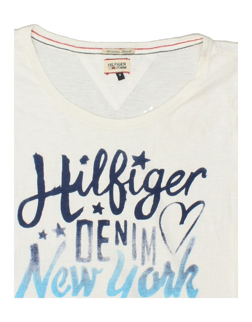 TOMMY HILFIGER Womens Graphic T-Shirt Top UK 14 Medium White Cotton | Vintage Tommy Hilfiger | Thrift | Second-Hand Tommy Hilfiger | Used Clothing | Messina Hembry 