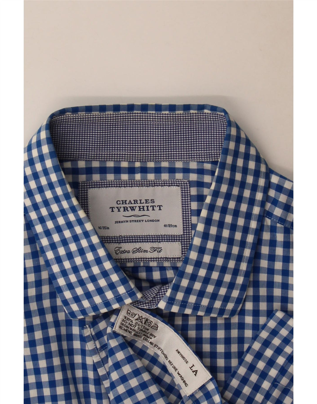 Charles Tyrwhitt Mens Extra Slim Fit Shirt Size 41/16 Large Blue Gingham