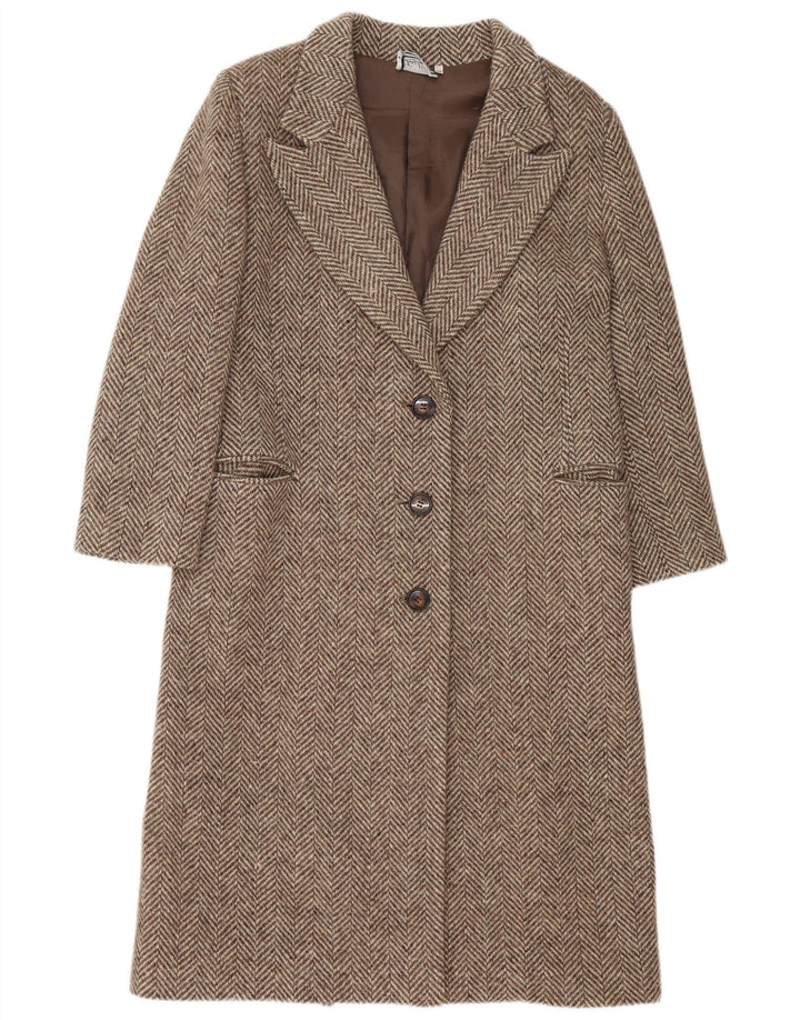 Luisa Spagnoli Womens Overcoat IT 44 Medium Beige Herringbone Virgin Wool
