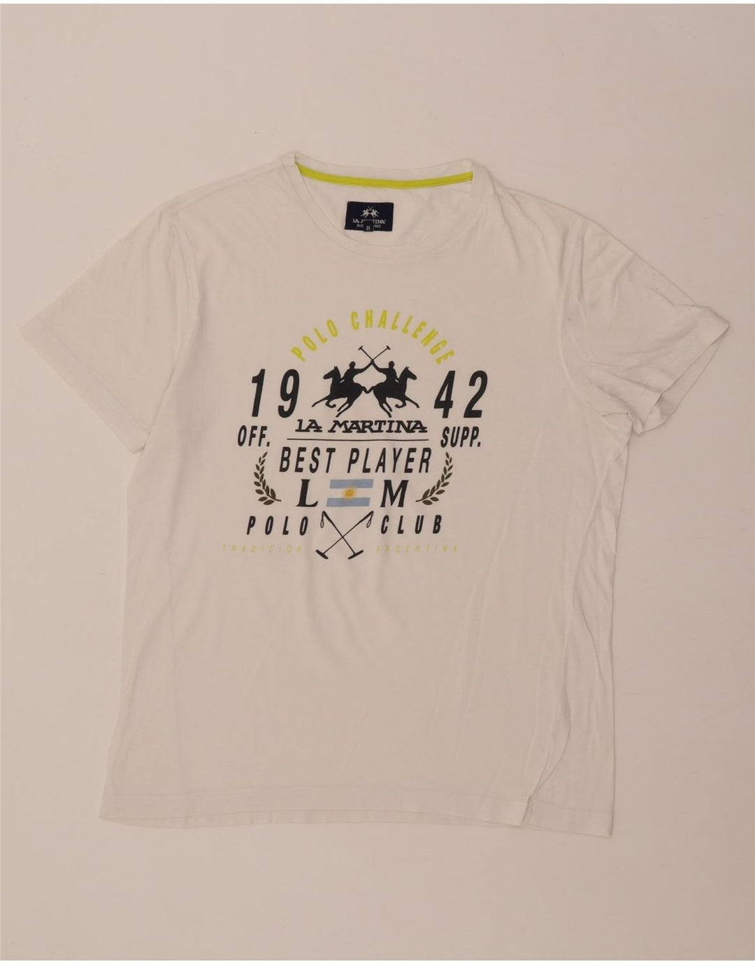 La Martina Mens Graphic T-Shirt Top Medium White