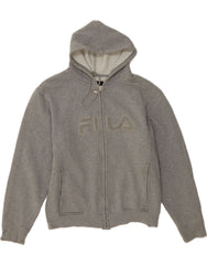 FILA Mens Graphic Zip Hoodie Sweater 2XL Grey Cotton