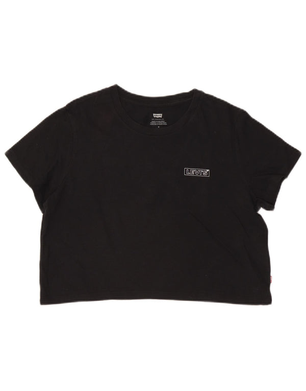 LEVI'S Womens Crop Graphic T-Shirt Top UK 14 Medium Black Cotton
