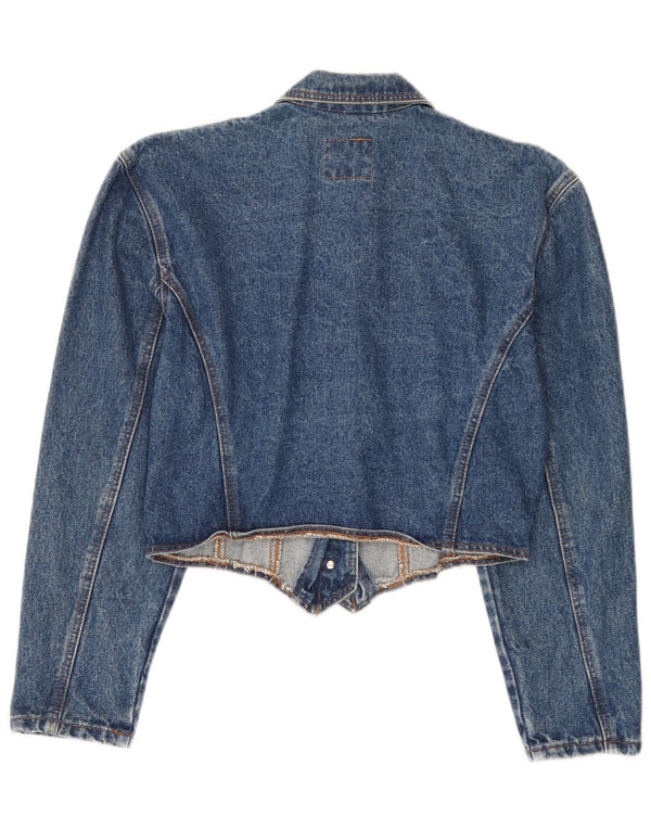 Doringo Womens Crop Denim Jacket UK 10 Small Blue Cotton