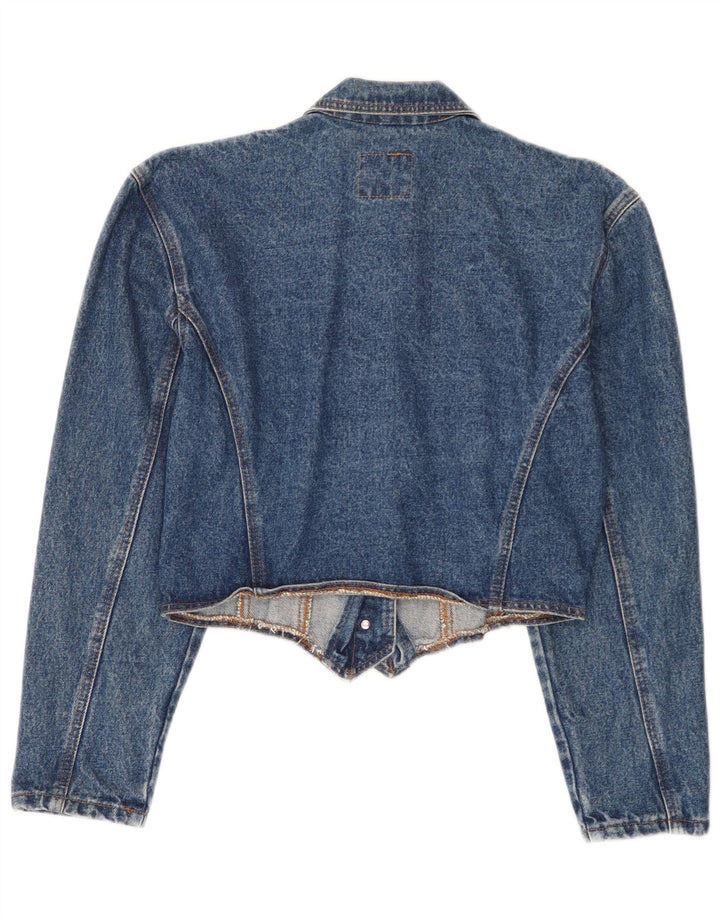 Doringo Womens Crop Denim Jacket UK 10 Small Blue Cotton