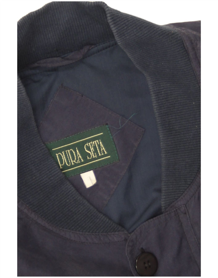 Vintage Mens Bomber Jacket UK 44 2XL Navy Blue Silk