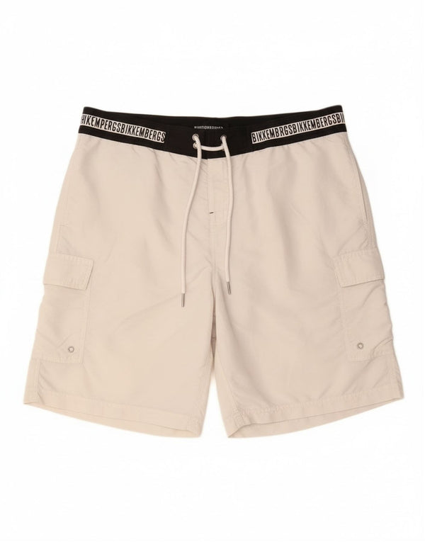 Bikkembergs Mens Graphic Cargo Swimming Shorts XL White Colourblock