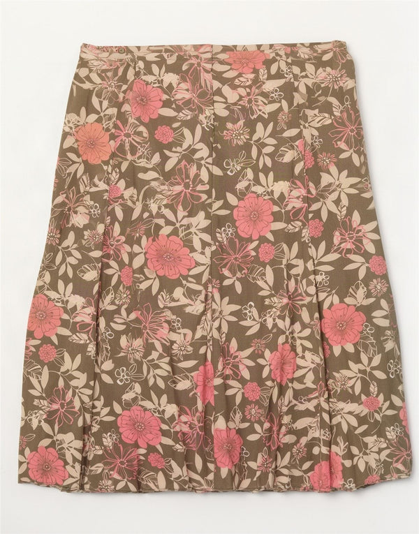 Marks & Spencer Womens Pleated Skirt UK 18 XL W38 Khaki Floral Viscose