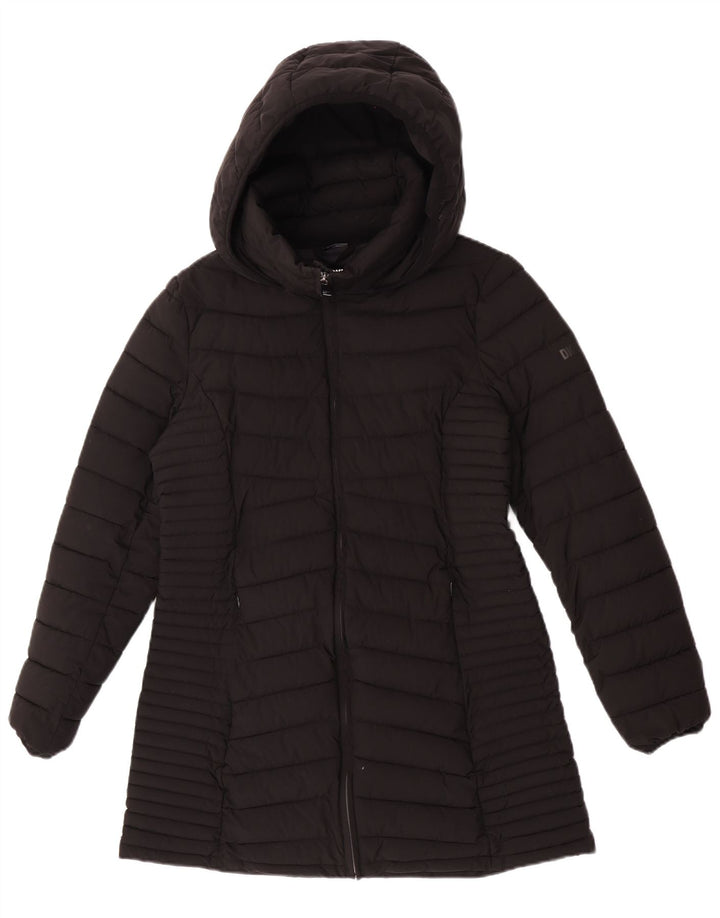 Dkny Womens Hooded Padded Coat UK 12 Medium Black Polyester