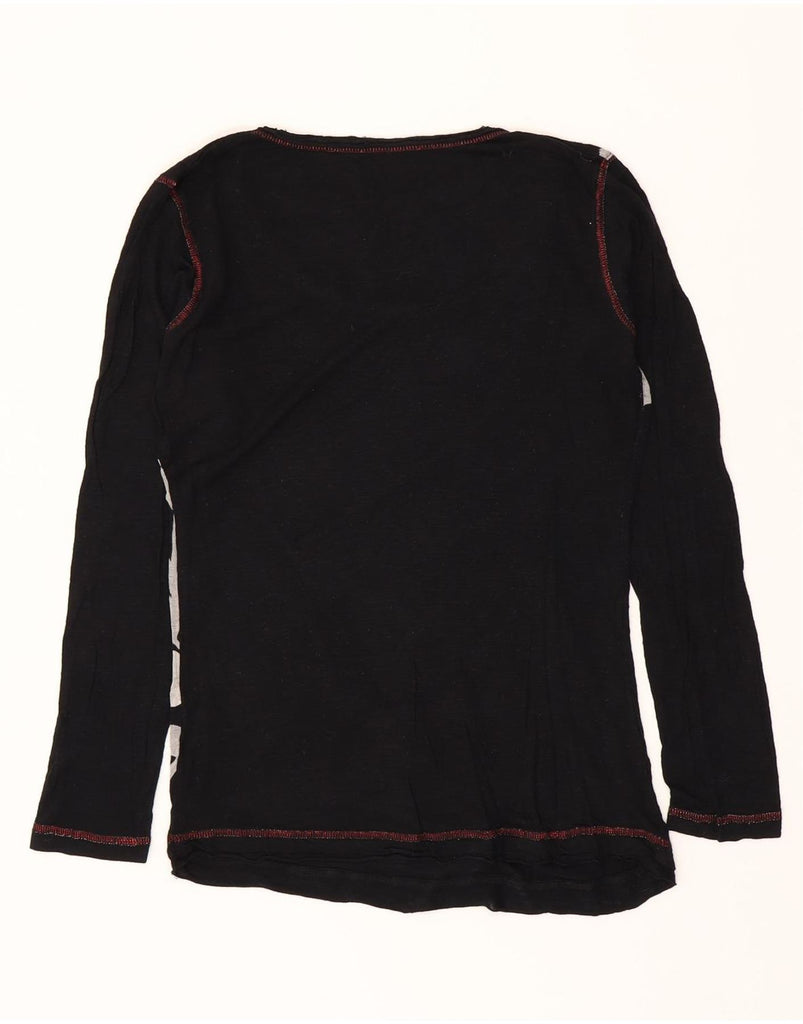 DESIGUAL Womens Graphic Top Long Sleeve UK 12 Medium Black Vintage Desigual and Second-Hand Desigual from Messina Hembry 