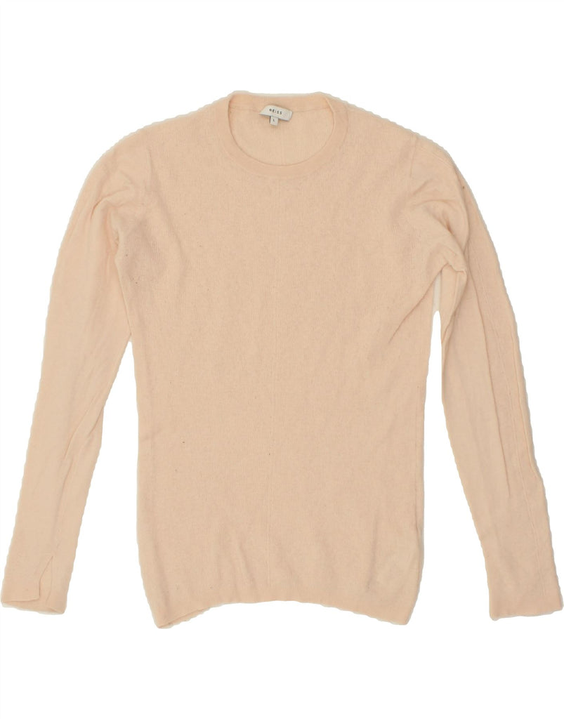 REISS Womens Crew Neck Jumper Sweater UK 14 Large Beige Polyester | Vintage Reiss | Thrift | Second-Hand Reiss | Used Clothing | Messina Hembry 